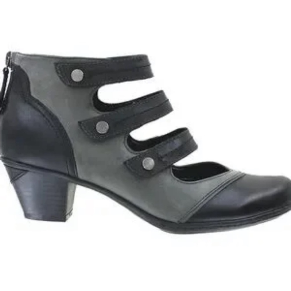 NEW EARTH Serano Black grey leather Strappy heel bootie women size 9.5‎ A31